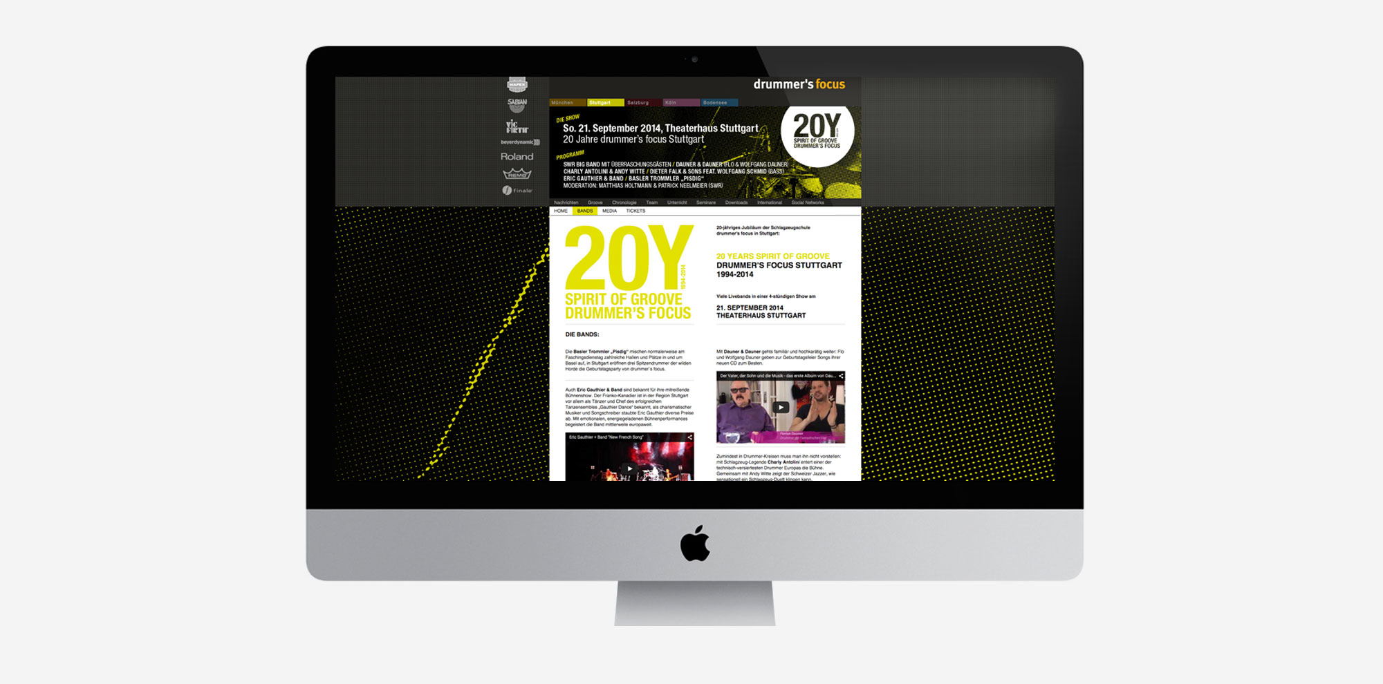 75a Büro für Gestaltung aus Stuttgart gestaltet die Website für 20Y drummer's focus Stuttgart